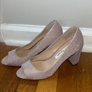Nina pink sparkly block heel.